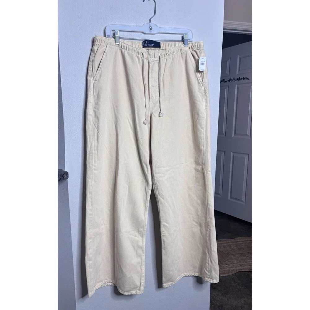 NWT GAP Superlight Wide-Leg Drawstring Pants Butter Yellow Size Large